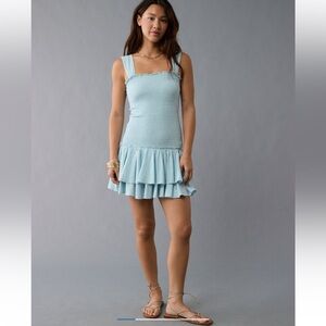 New American Eagle Outfitters Suncatchers Knit Smocked Drop Waist Mini Dress.